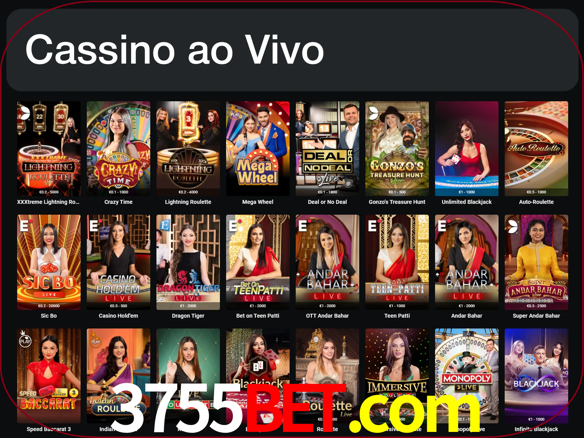 Jogue jogos de cassino com um verdadeiro dealer.